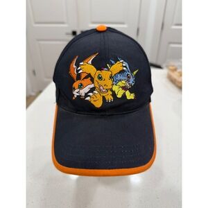 Kids Digimon Baseball Cap Black Orange Adjustable Embroidered Characters